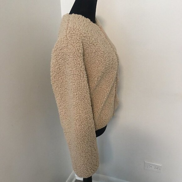 MOON RIVER Boho Faux Shearling Suede Makenna Cream Snap Front Sherpa Jacket XS - Picture 4 of 11
